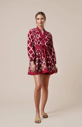 High low hem Ada Kimono Short Dress Red