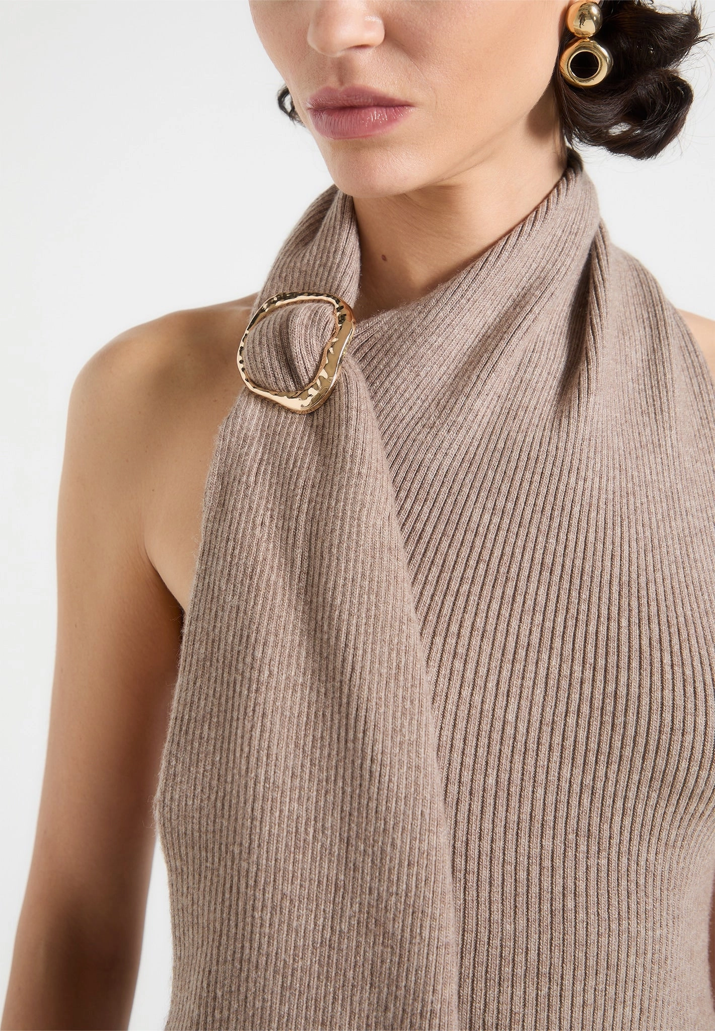 Elodie - Knitted Draped Halterneck Top - Taupe Wardrobe Must