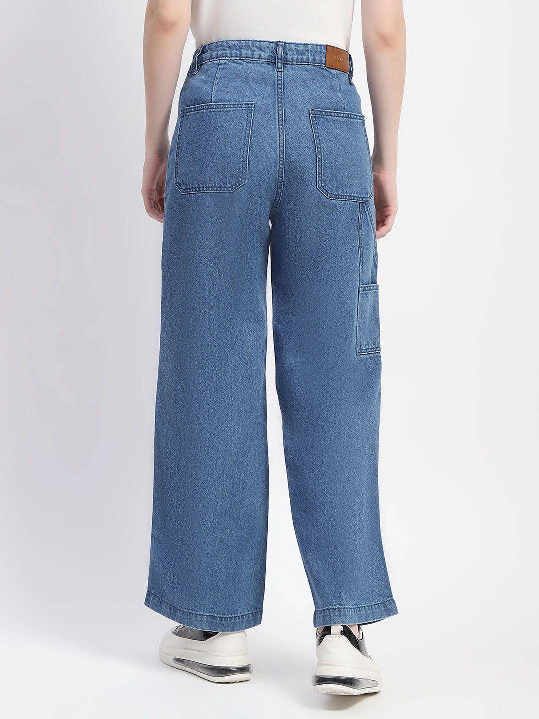 Madame Slant Pocket Flared Mid Blue Denim Clean Outfit Go-To Choice