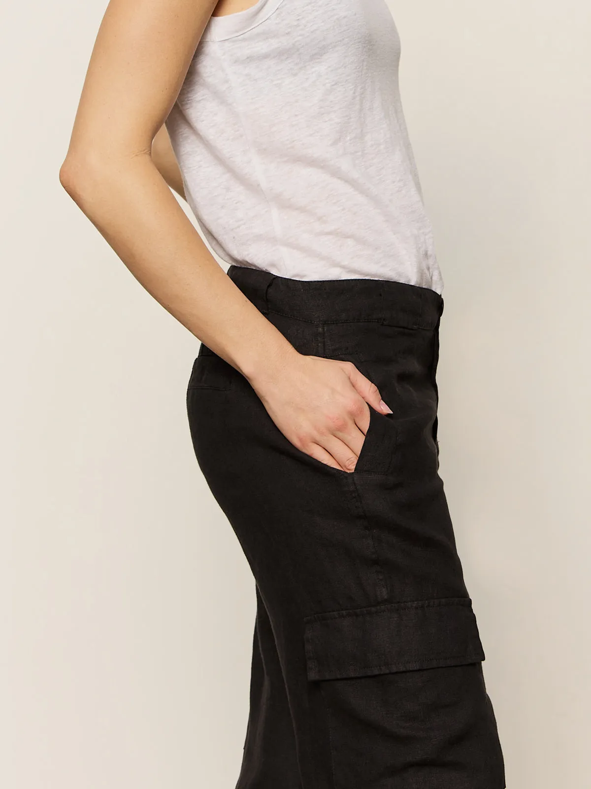 Easy Care Fabric Finish Basic Look Take Over Linen Jogger Standard Rise Pant Black