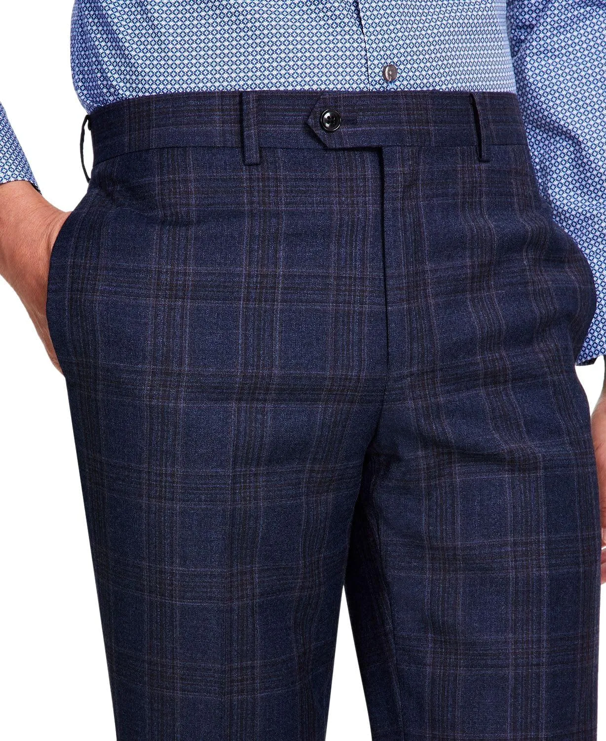 Tallia Mens Slim Fit Stretch Plaid Dress Pants Slacks