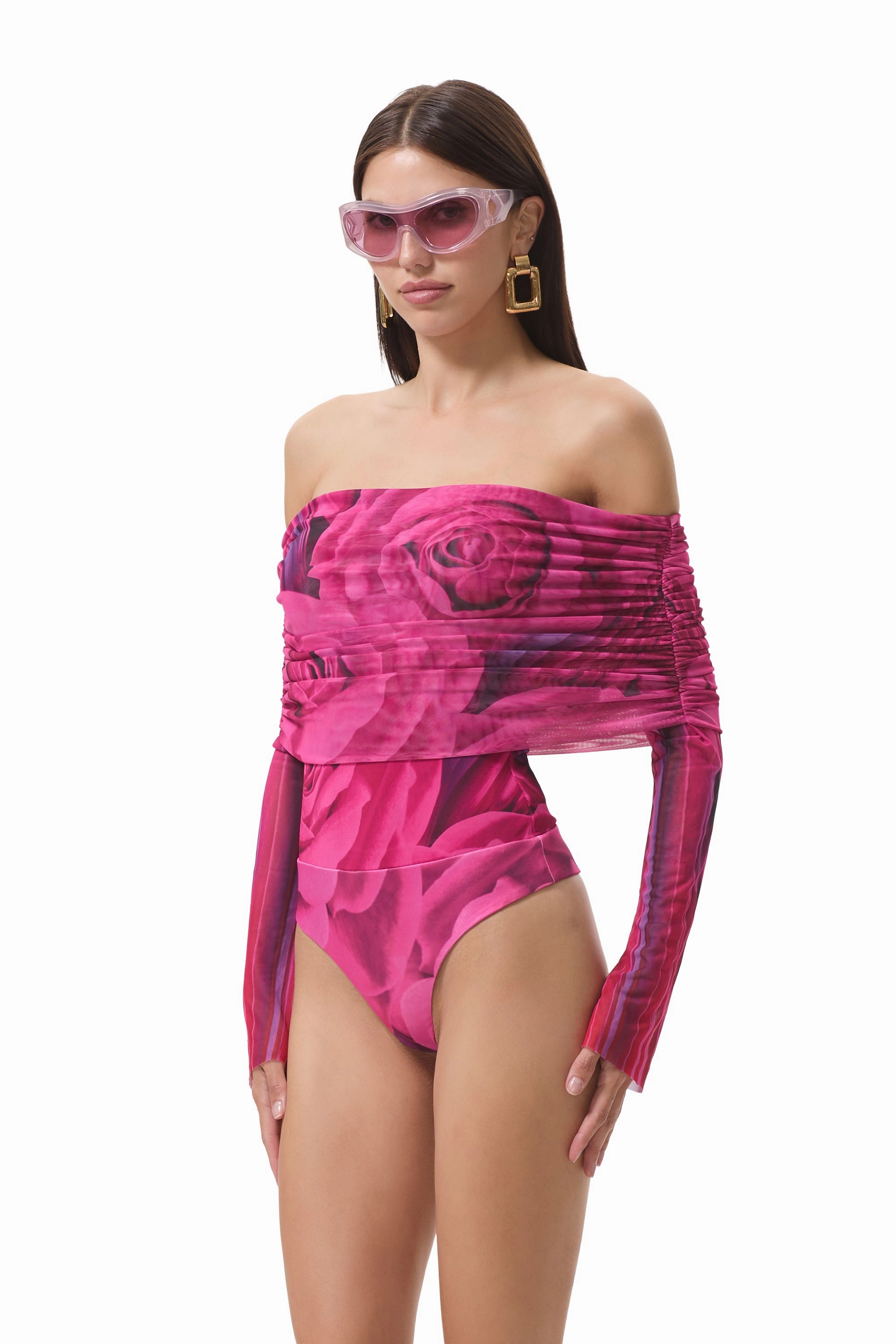 Maxine Bodysuit - Fuchsia Rose TemperatureRegulating Material BreathableMeshInsert