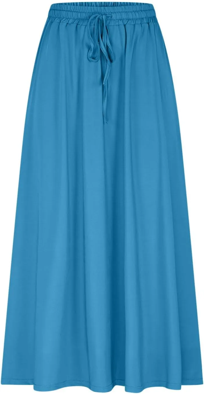 TANGNADE Summer Maxi Skirts for Women High Waisted Smocked Flowy Trendy Casual Swing Boho Beach Vacation Long Skirt