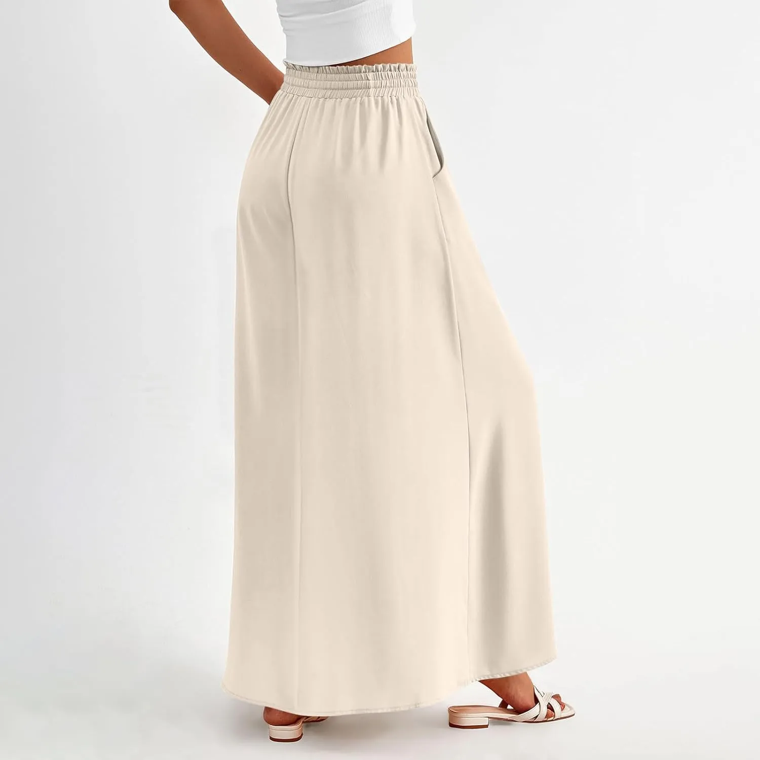 TANGNADE Summer Maxi Skirts for Women High Waisted Smocked Flowy Trendy Casual Swing Boho Beach Vacation Long Skirt