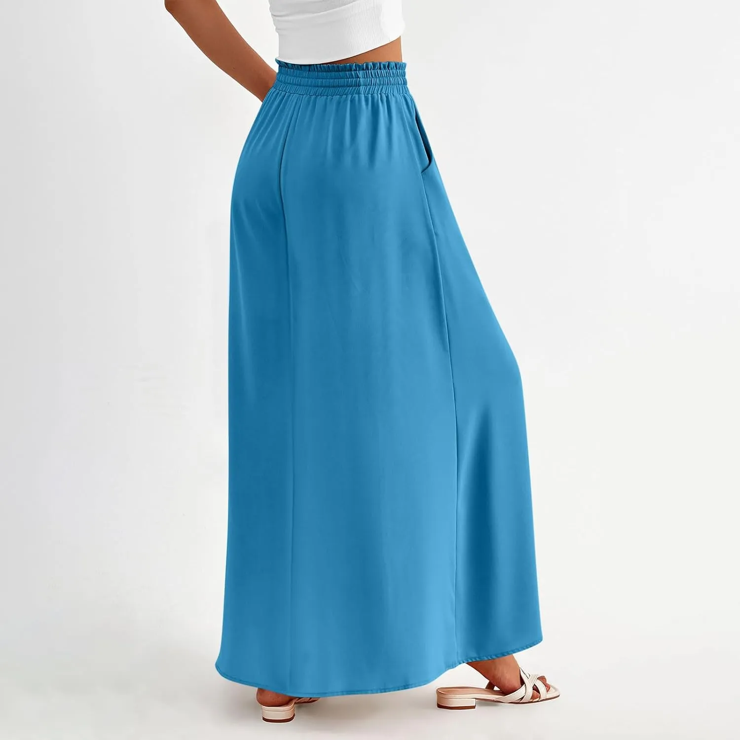 TANGNADE Summer Maxi Skirts for Women High Waisted Smocked Flowy Trendy Casual Swing Boho Beach Vacation Long Skirt
