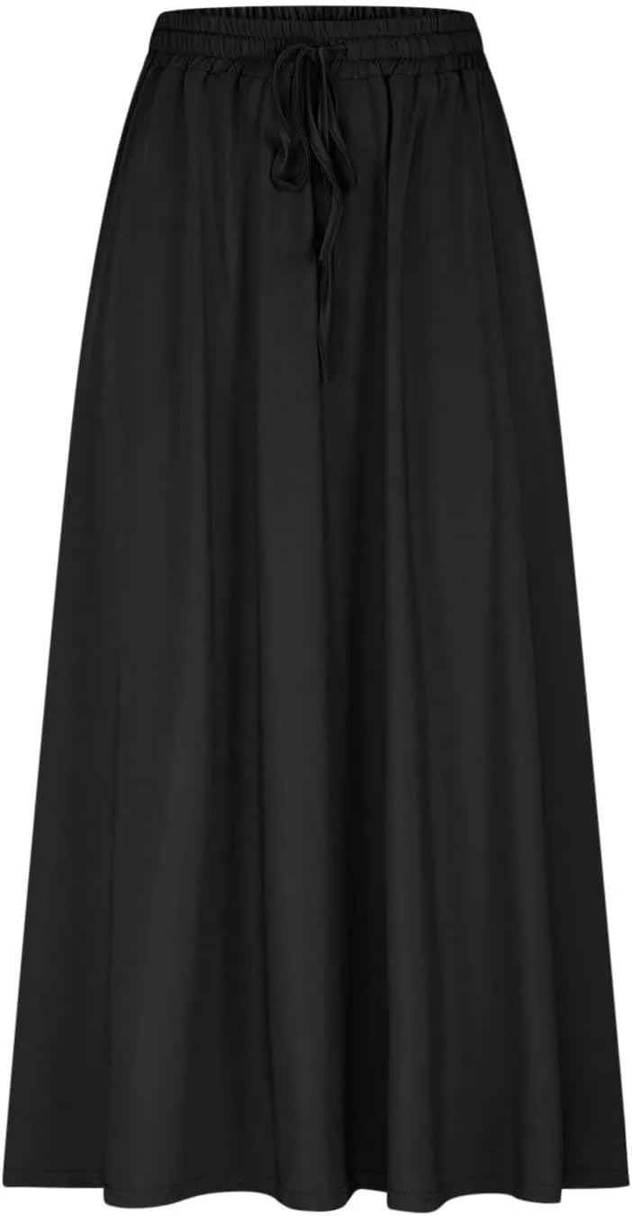 TANGNADE Summer Maxi Skirts for Women High Waisted Smocked Flowy Trendy Casual Swing Boho Beach Vacation Long Skirt