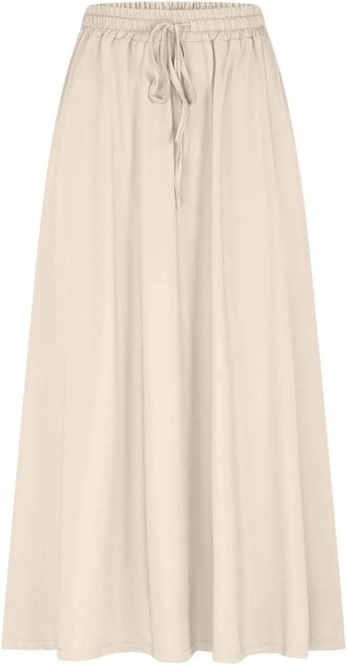 TANGNADE Summer Maxi Skirts for Women High Waisted Smocked Flowy Trendy Casual Swing Boho Beach Vacation Long Skirt