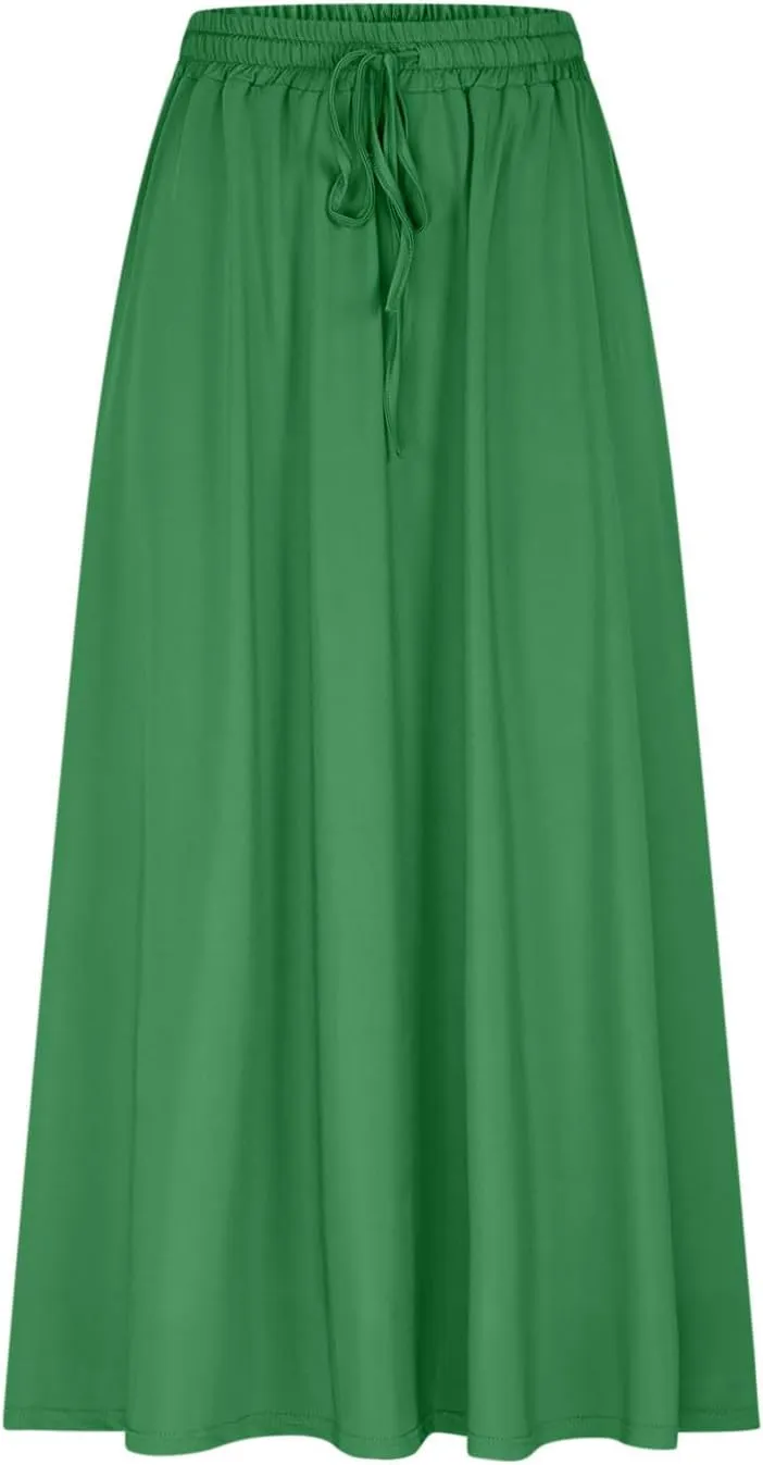 TANGNADE Summer Maxi Skirts for Women High Waisted Smocked Flowy Trendy Casual Swing Boho Beach Vacation Long Skirt