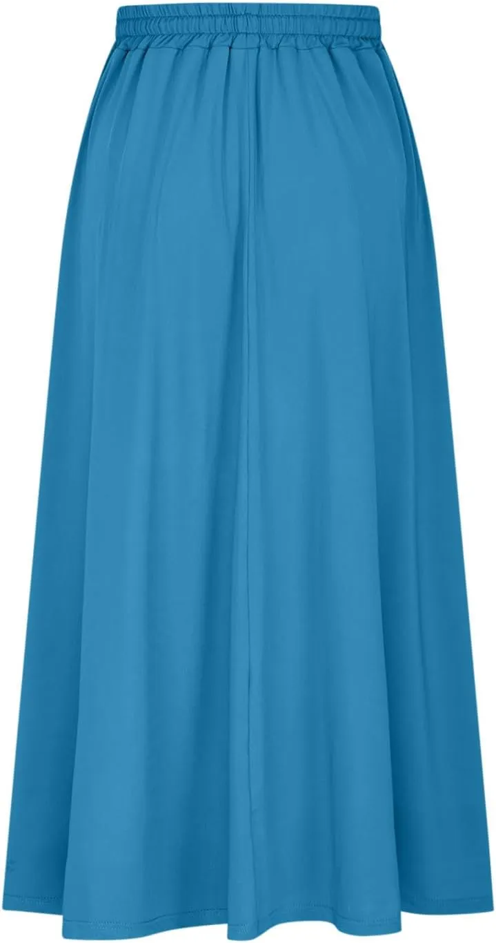 TANGNADE Summer Maxi Skirts for Women High Waisted Smocked Flowy Trendy Casual Swing Boho Beach Vacation Long Skirt