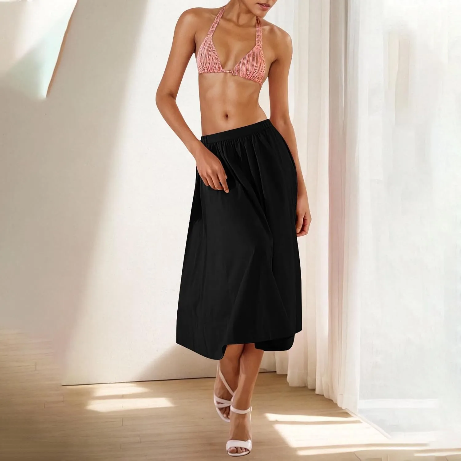 TANGNADE Womens Summer Skirts Casual Trendy High Waisted A Line Flowy Boho Midi Length Ladies Skirt Work Office Outfits