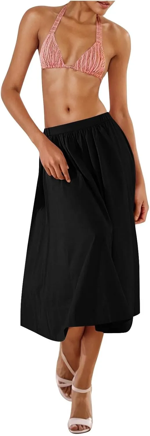 TANGNADE Womens Summer Skirts Casual Trendy High Waisted A Line Flowy Boho Midi Length Ladies Skirt Work Office Outfits