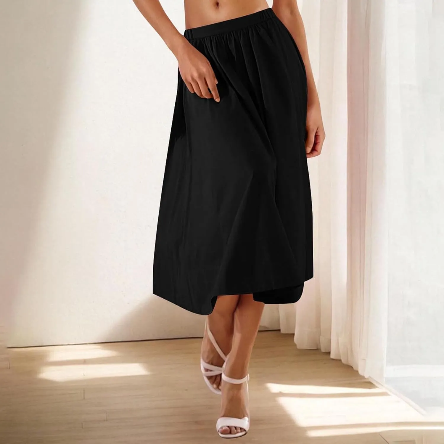 TANGNADE Womens Summer Skirts Casual Trendy High Waisted A Line Flowy Boho Midi Length Ladies Skirt Work Office Outfits