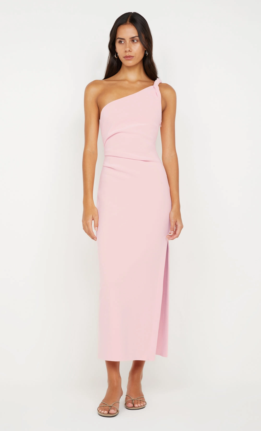 ARIVEN ASYM MIDI DRESS - POWDER PINK solo wear Airy Layer