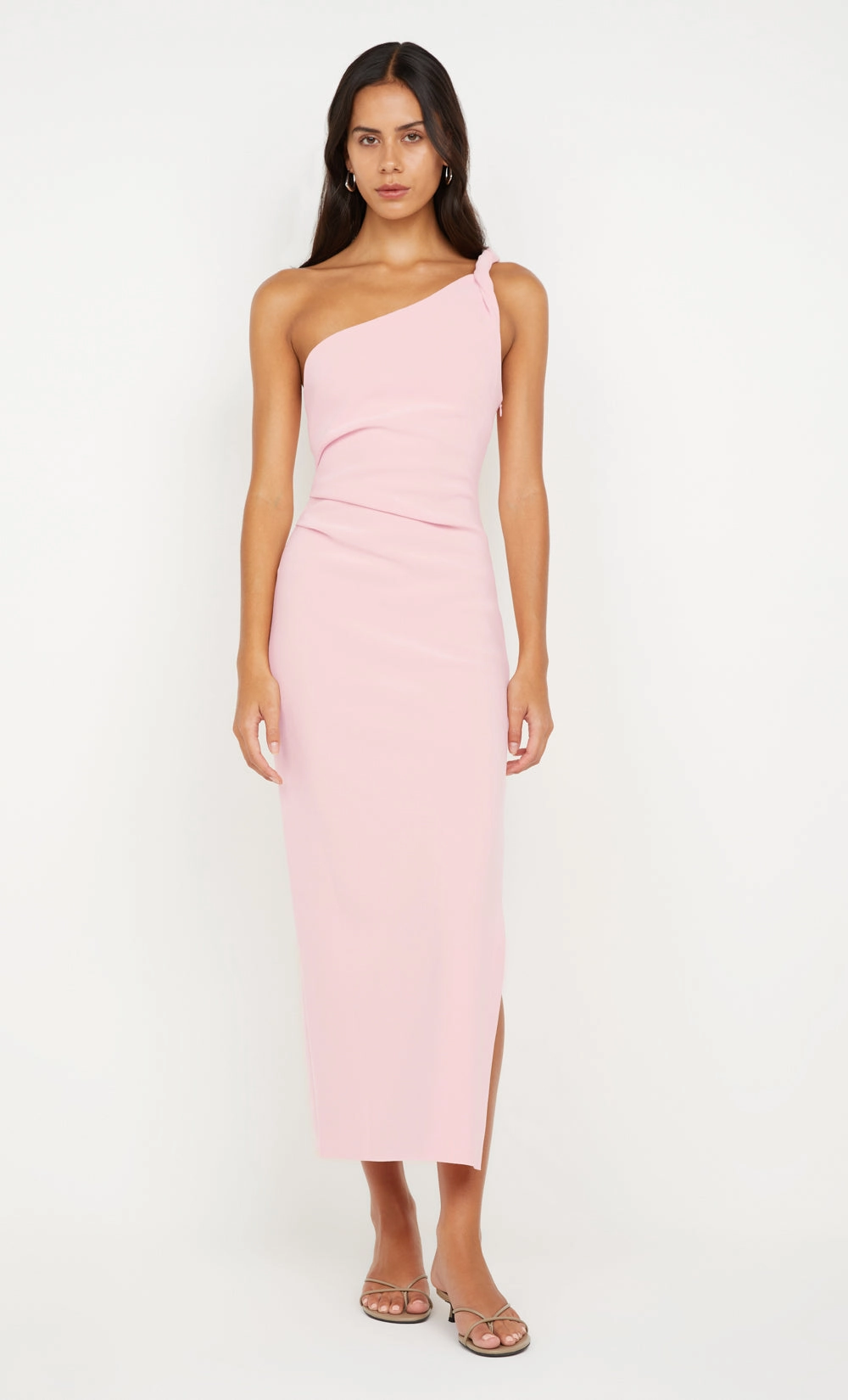 ARIVEN ASYM MIDI DRESS - POWDER PINK Stylish Waist Fit