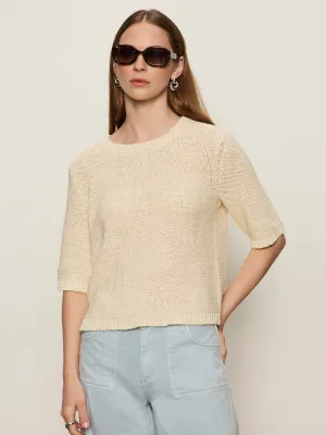 Foam Print Detail Collared Tape Yarn Tee Macrame