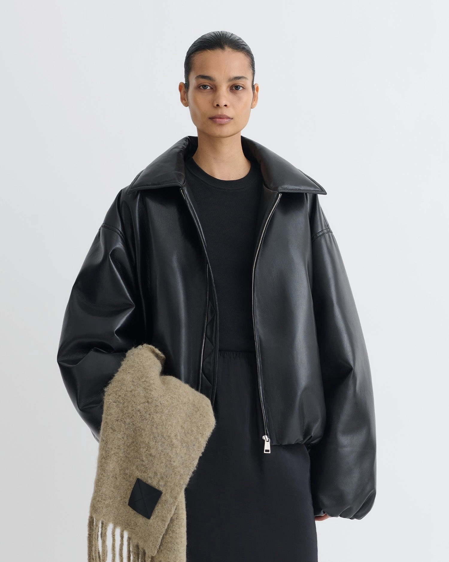Stain-Resistant Labeling Asger - Padded Okobor? Alt-Leather Jacket - Black