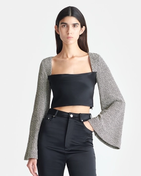 Tasula - Slip Satin and Loopback Cotton Top - Black/Mouline MultiPanelBreathability AntiPilling Surface