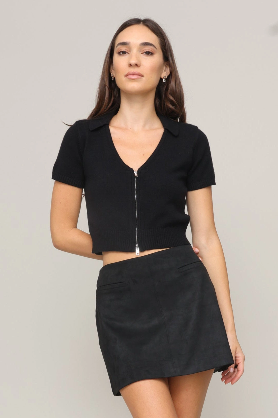 Flexible Rib Trimming Taylor Zip Cardigan