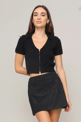 Flexible Rib Trimming Taylor Zip Cardigan
