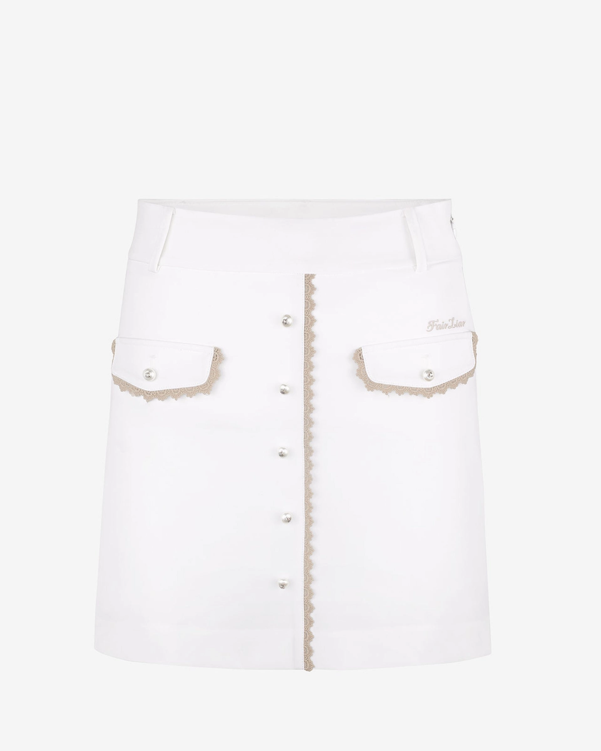 [Final sale] Pearl Lace Pocket High Waist Skirt - White Luxury Finish Odor Resistant Treatment