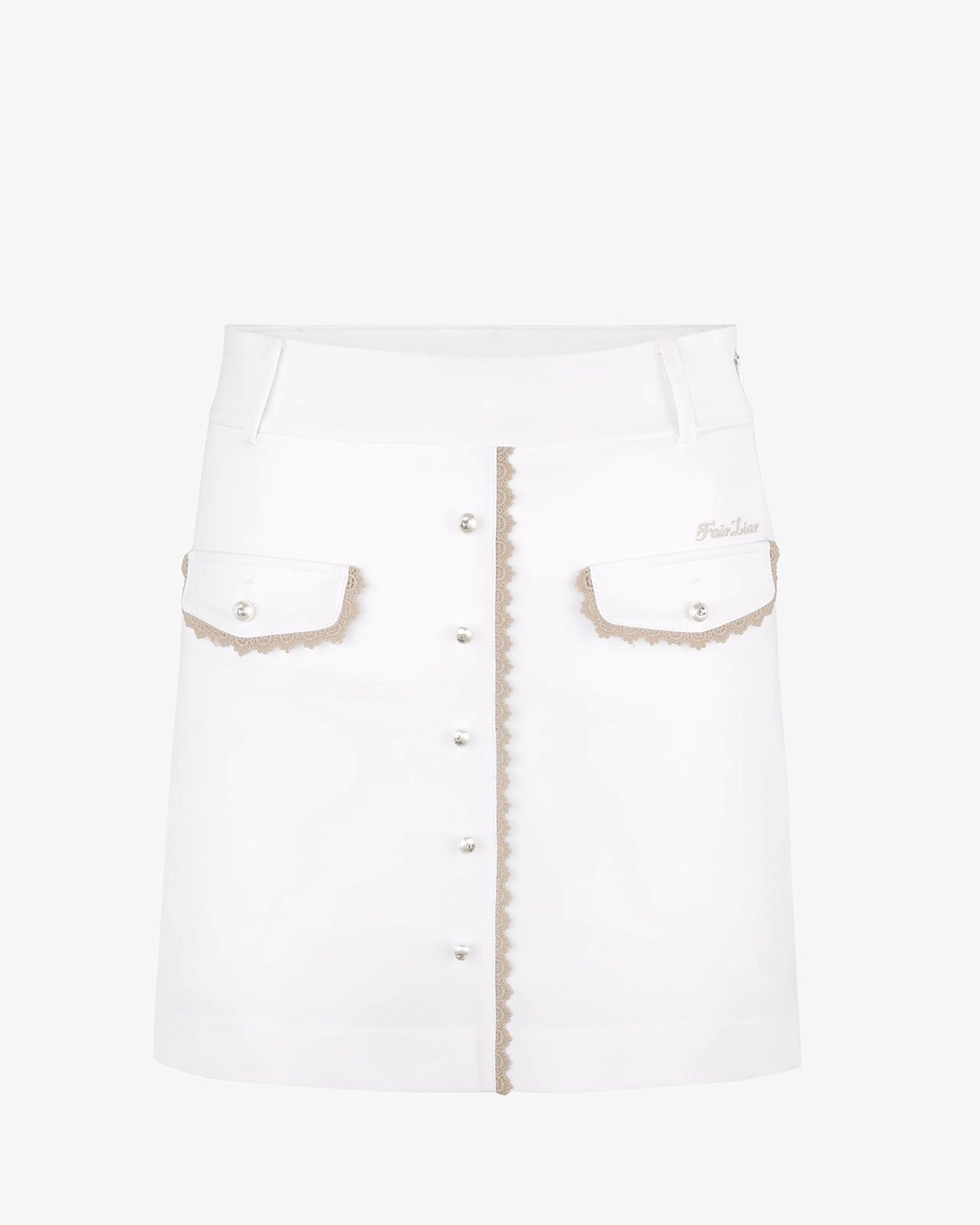 Breathable Comfortable Feel [Final sale] Pearl Lace Pocket High Waist Skirt - White