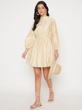 Madame Schiffli Off White Viscose Blend Mini Dress Cozy Layers Feminine Mood