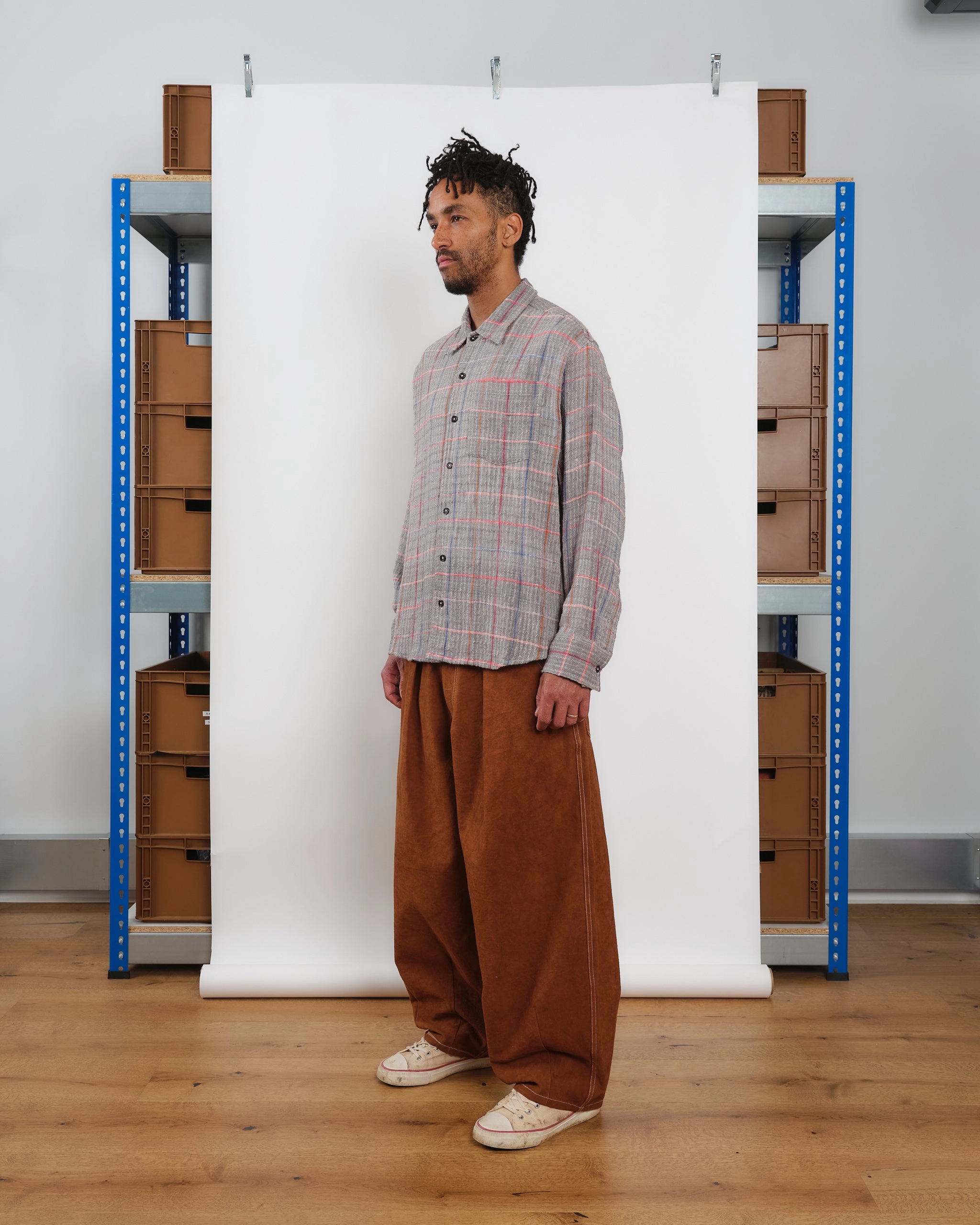 Snug feel Chilly Day Wear Plane Shirt - Grey Check Handloom