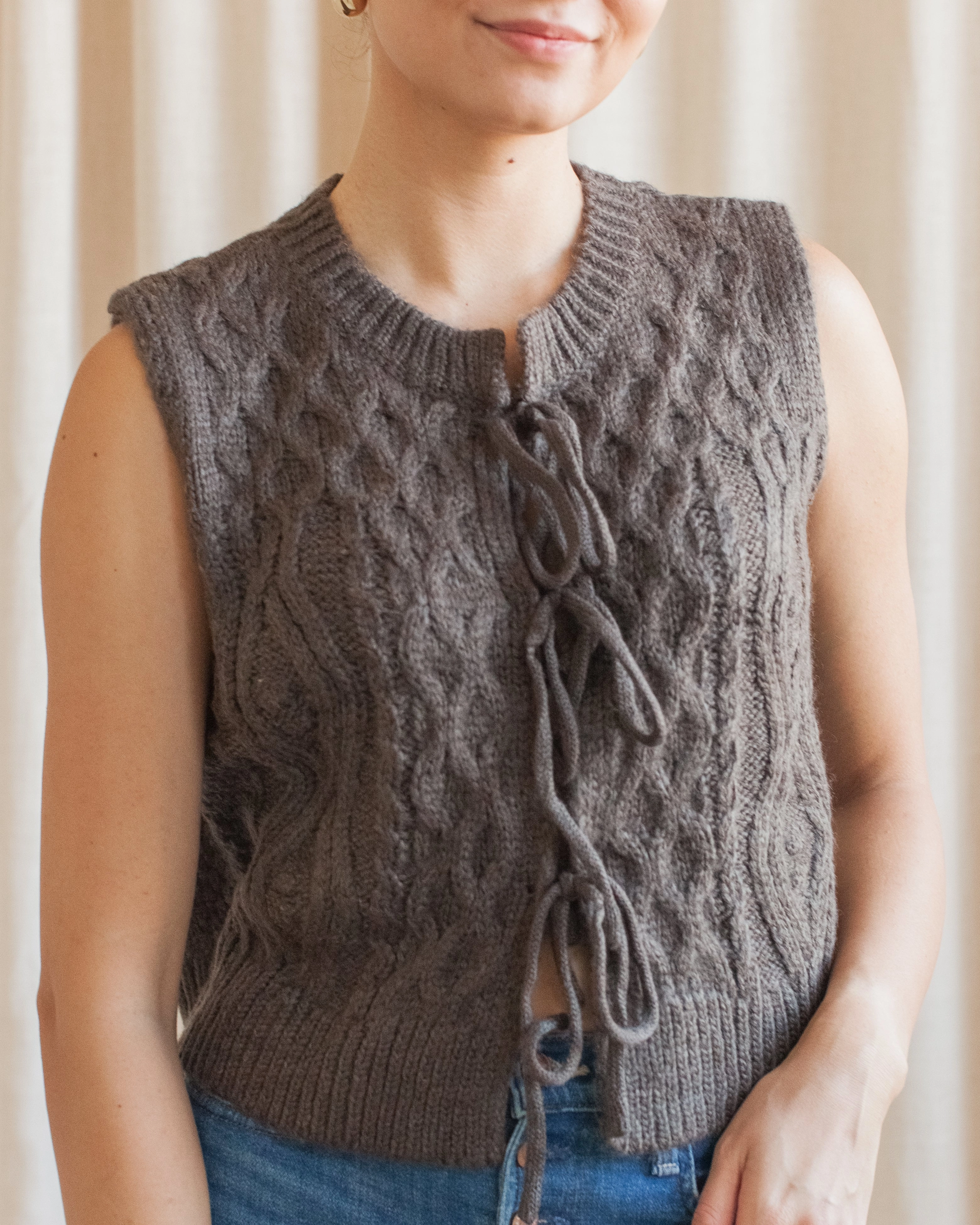 Breathable Lining Lucy Cable Knit Vest - Charcoal
