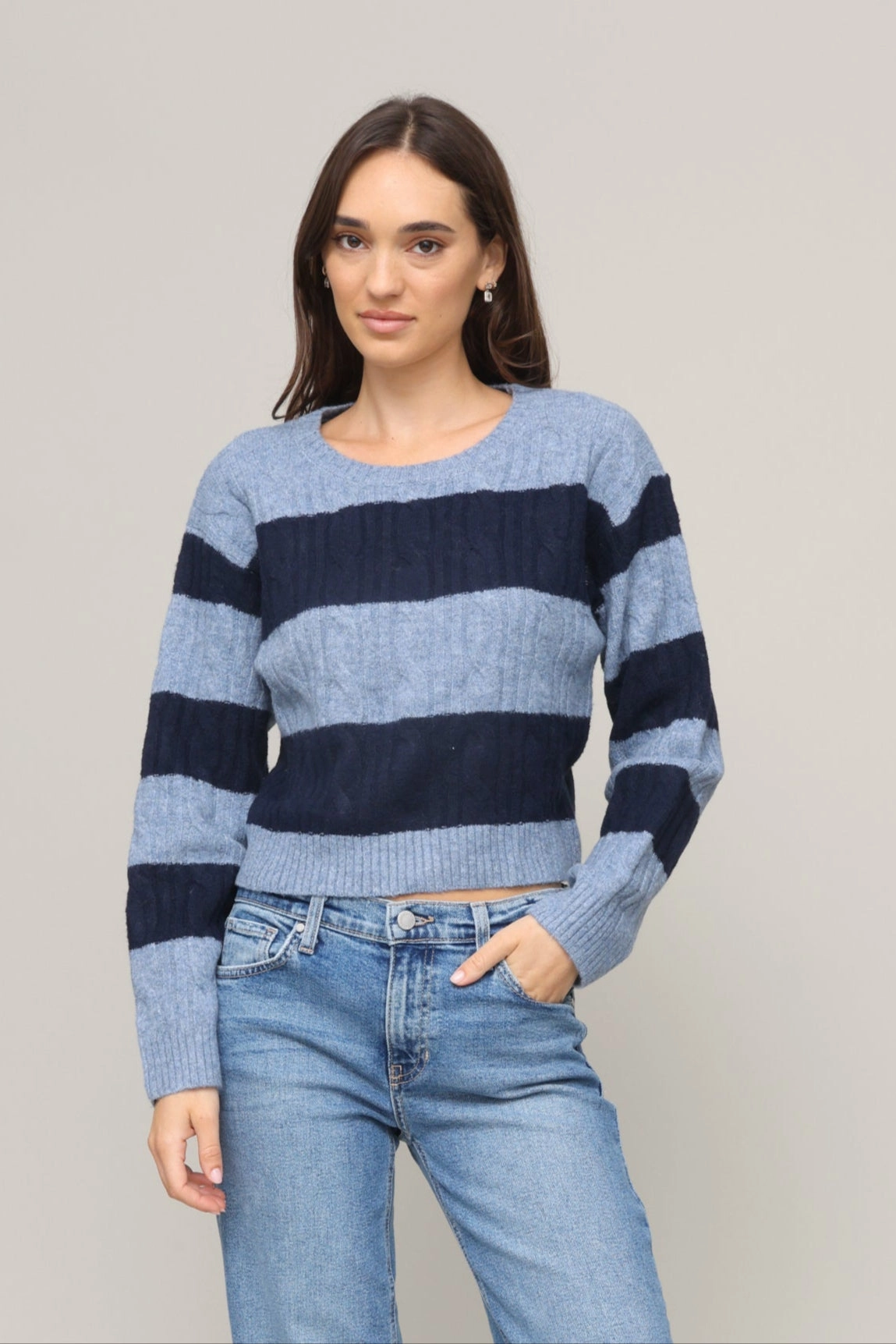 Teddy Stripe Cable Crew OdorResistant