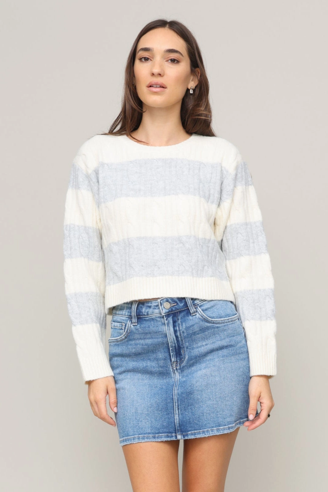 Teddy Stripe Cable Crew All Day
