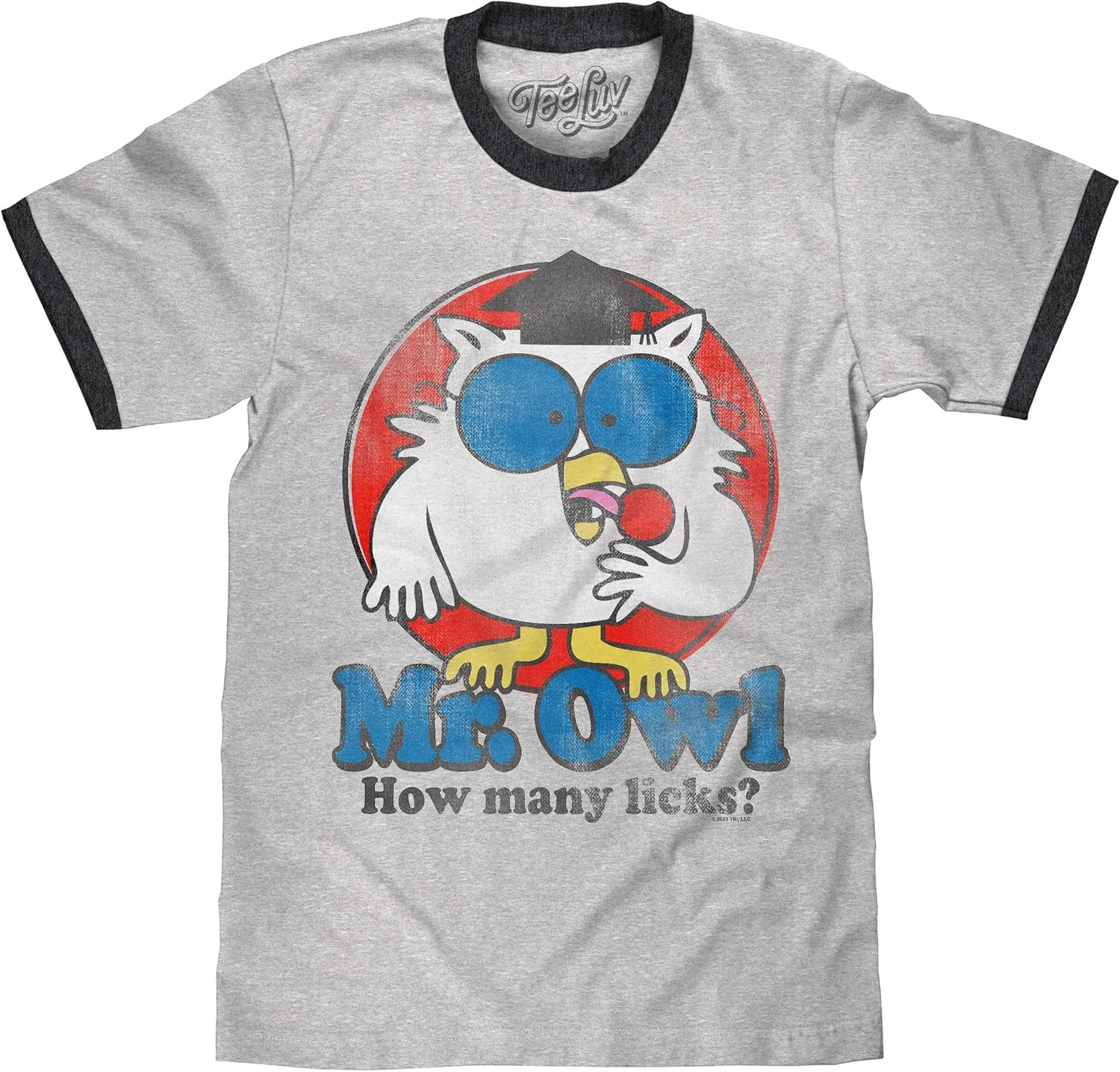 Tee Luv Men's Mr Owl How Many Licks T-Shirt - Tootsie Pop Candy Ringer Shirt