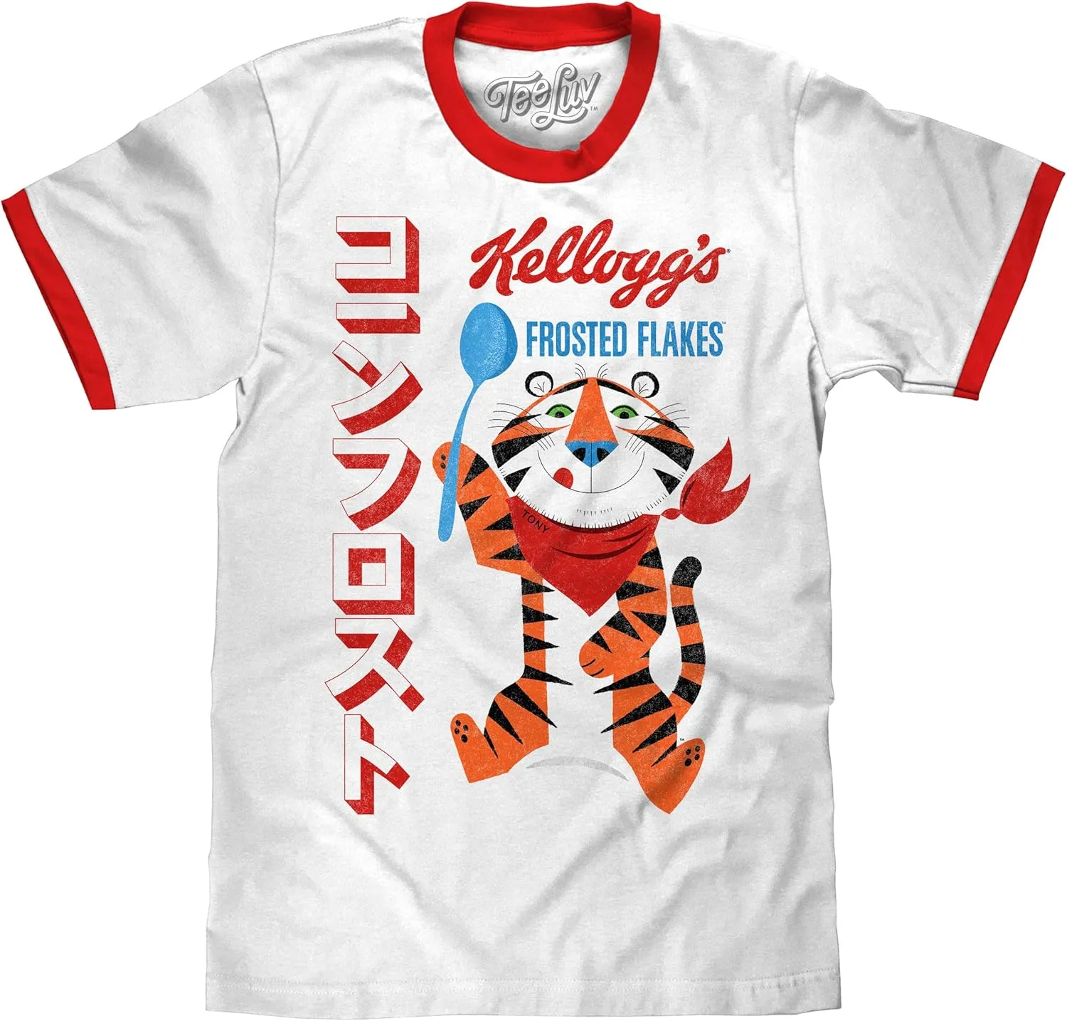 Tee Luv Men's Retro Tony The Tiger Ringer Shirt - Japanese Frosted Flakes Cereal Shirt