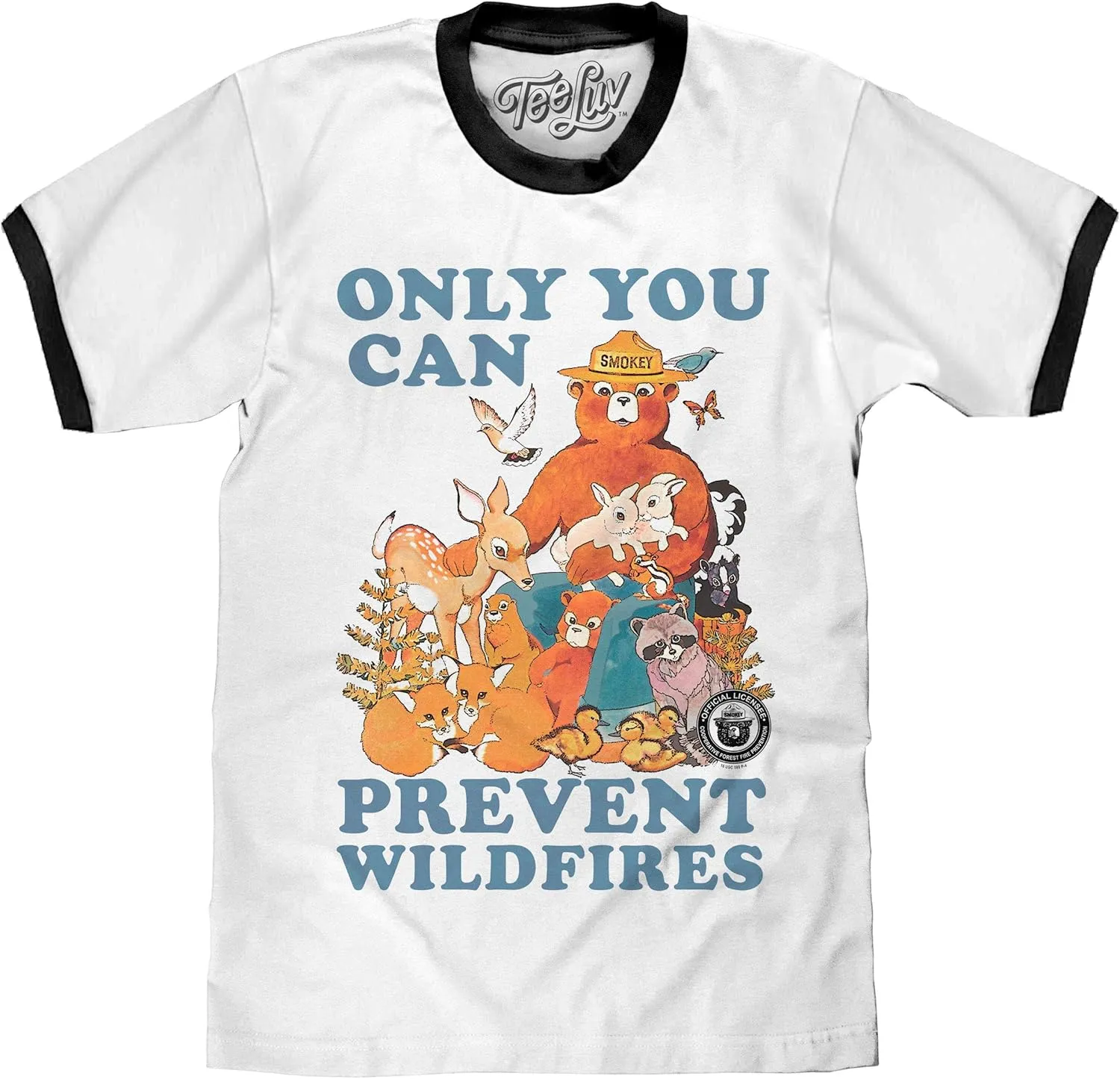 Tee Luv Men's Smokey Bear T-Shirt - Only You Can Prevent Wildfires Ringer Shirt