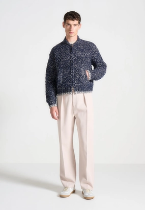 Darel - Speckled Knit Bomber Jacket - Navy Fall Favorites