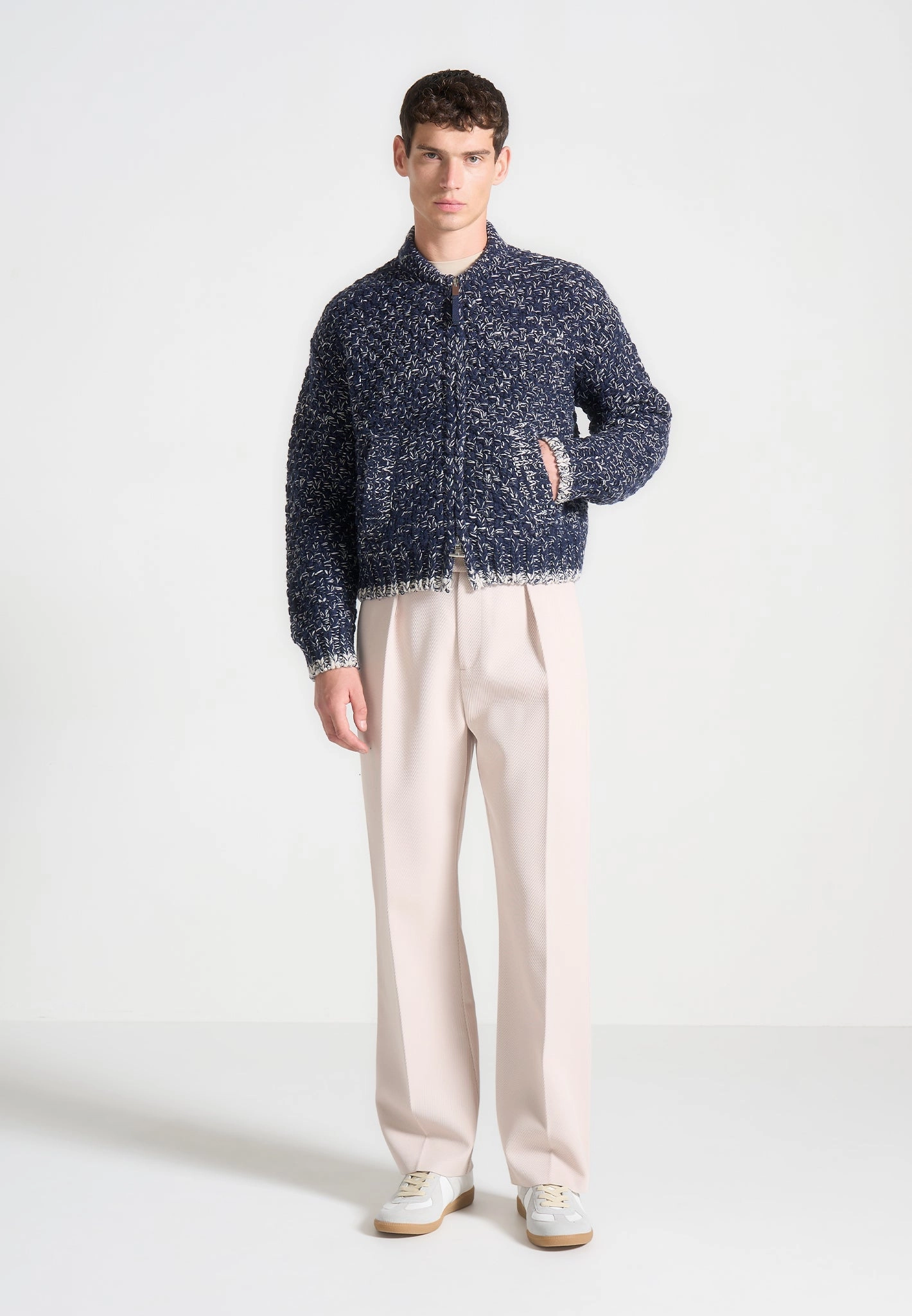 Darel - Speckled Knit Bomber Jacket - Navy Fall Favorites