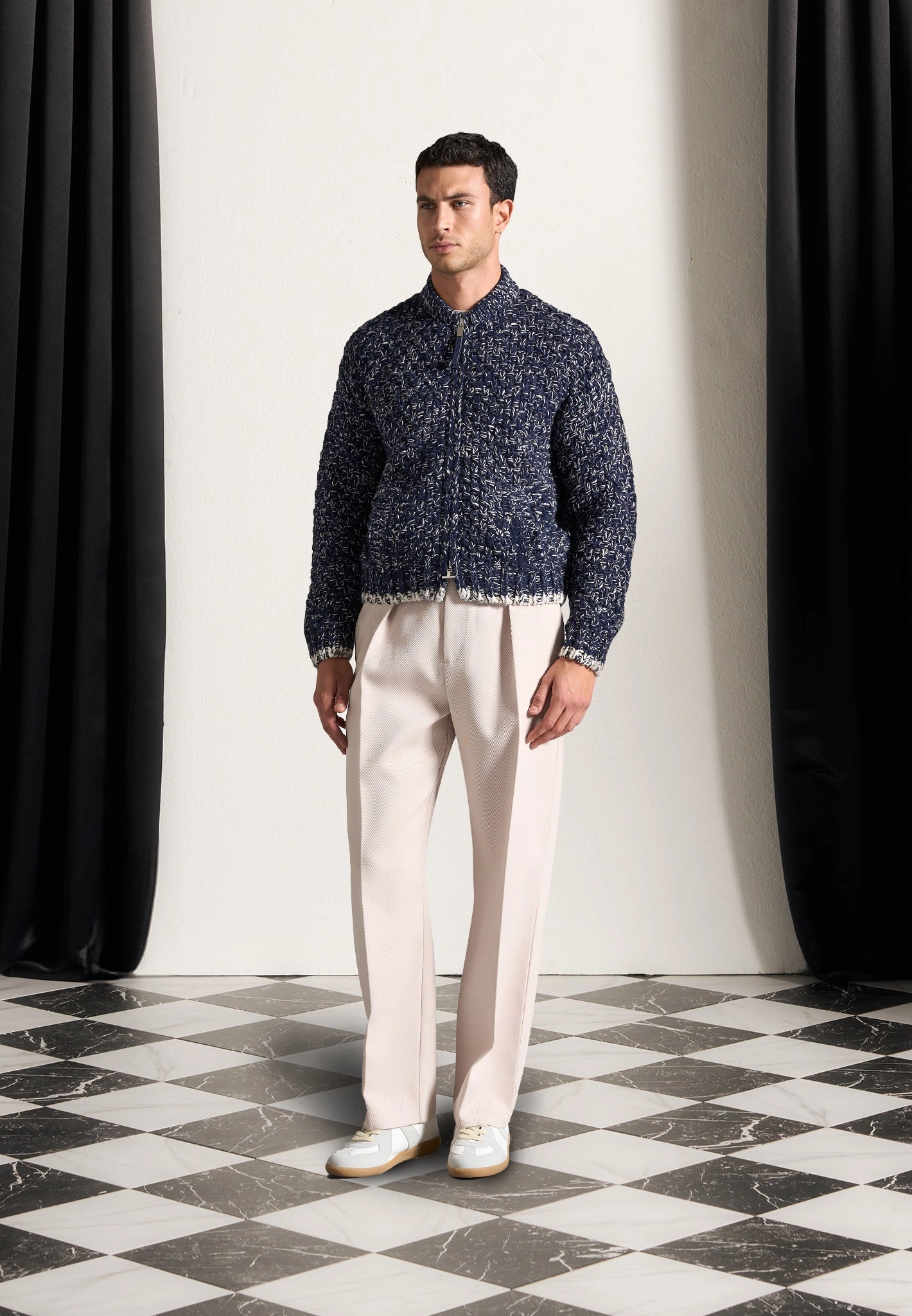 Darel - Speckled Knit Bomber Jacket - Navy Durable Elasticity