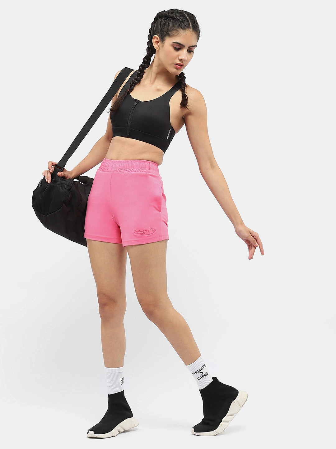 high waisted Durable Utility mSECRET Typography Pink Running Shorts
