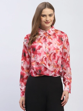 Madame Abstract Print Hot Pink Regular Top Airflow Mesh Lining Soft Touch Fabric
