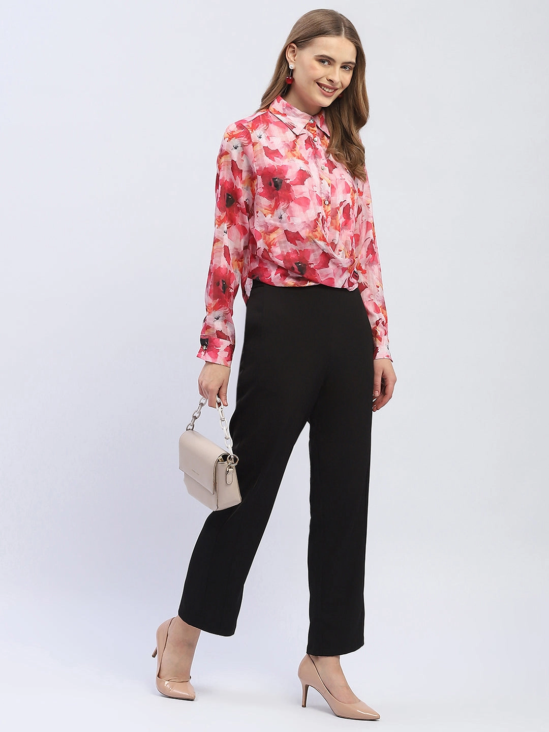 Madame Abstract Print Hot Pink Regular Top WrinkleFree Finish