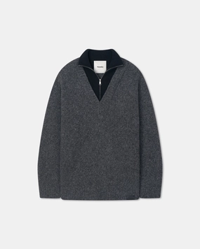 Recycled Polyester Blend Kylen - Contrast Brushed Merino Sweater - Charcoal/Black