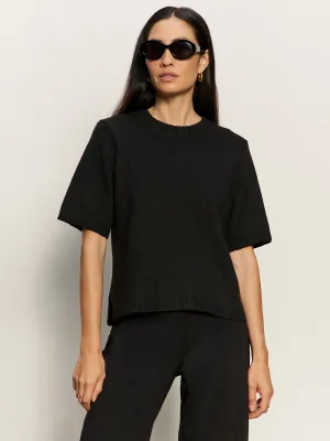 Grid Texture Fabric FadeResistant Treatment Perfect Sweater Tee Black