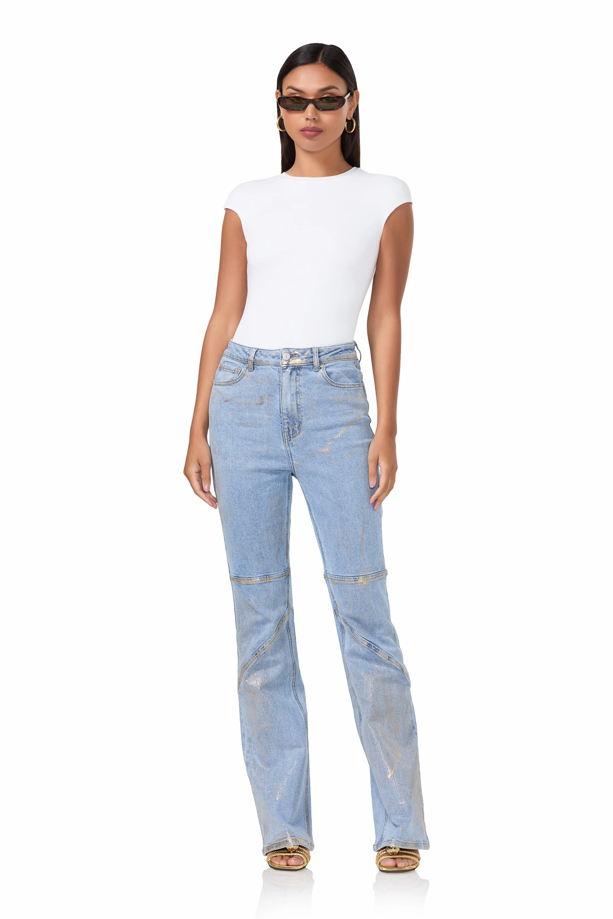 Ribbed Collar Design Compression Fit Engineering Nina Top - Bright White