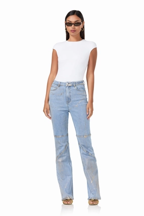 Ribbed Collar Design Compression Fit Engineering Nina Top - Bright White