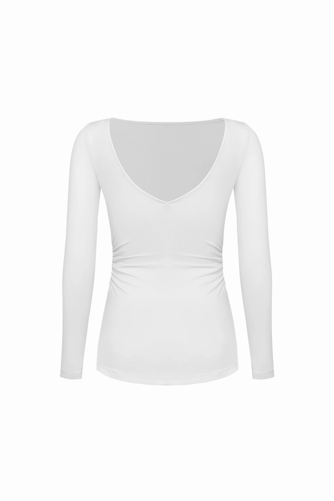 RibbedTexture Textured Weave Pattern Long Sleeve V-Back Top