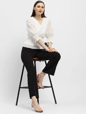 SeamlessKnitConstruction QuickDry Madame Shimmery Off-White Peplum Top