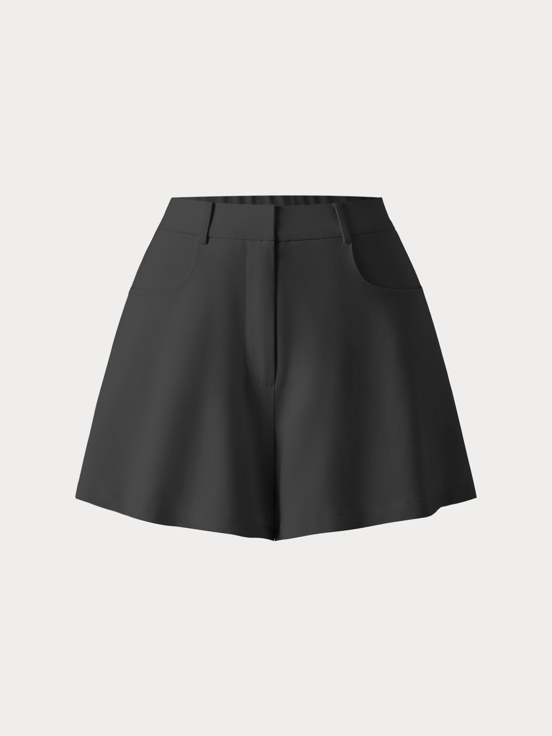 SeamlessConstruction Tencel-Linen Mid Rise Fly Front Flared Shorts with Pockets