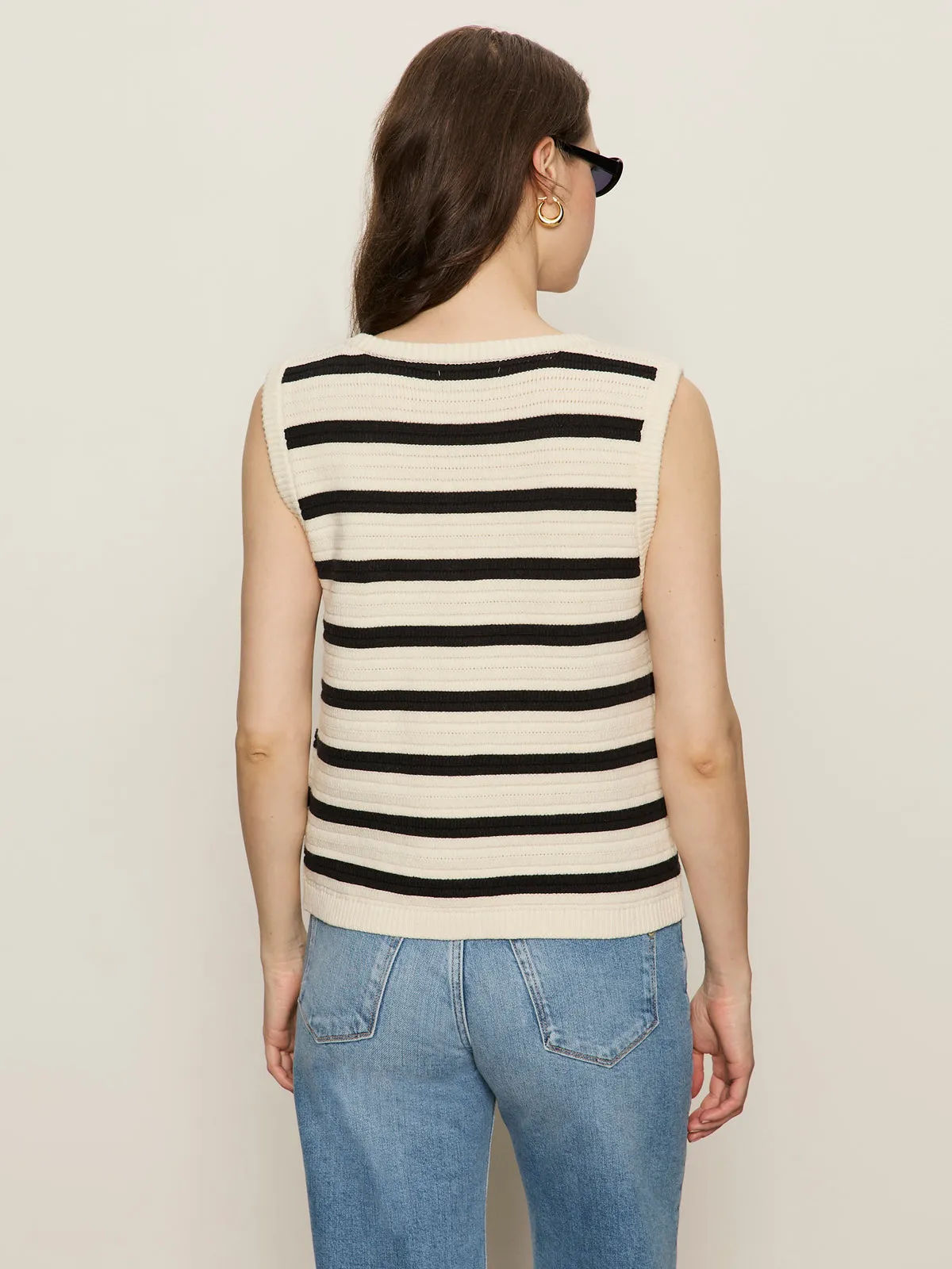 Soft Layers casual top Textured Sweater Vest Macrame/ Black Stripe