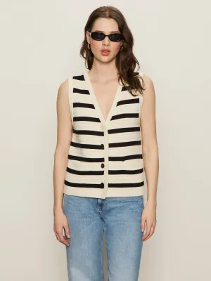 Textured Sweater Vest Macrame/ Black Stripe Simple Look