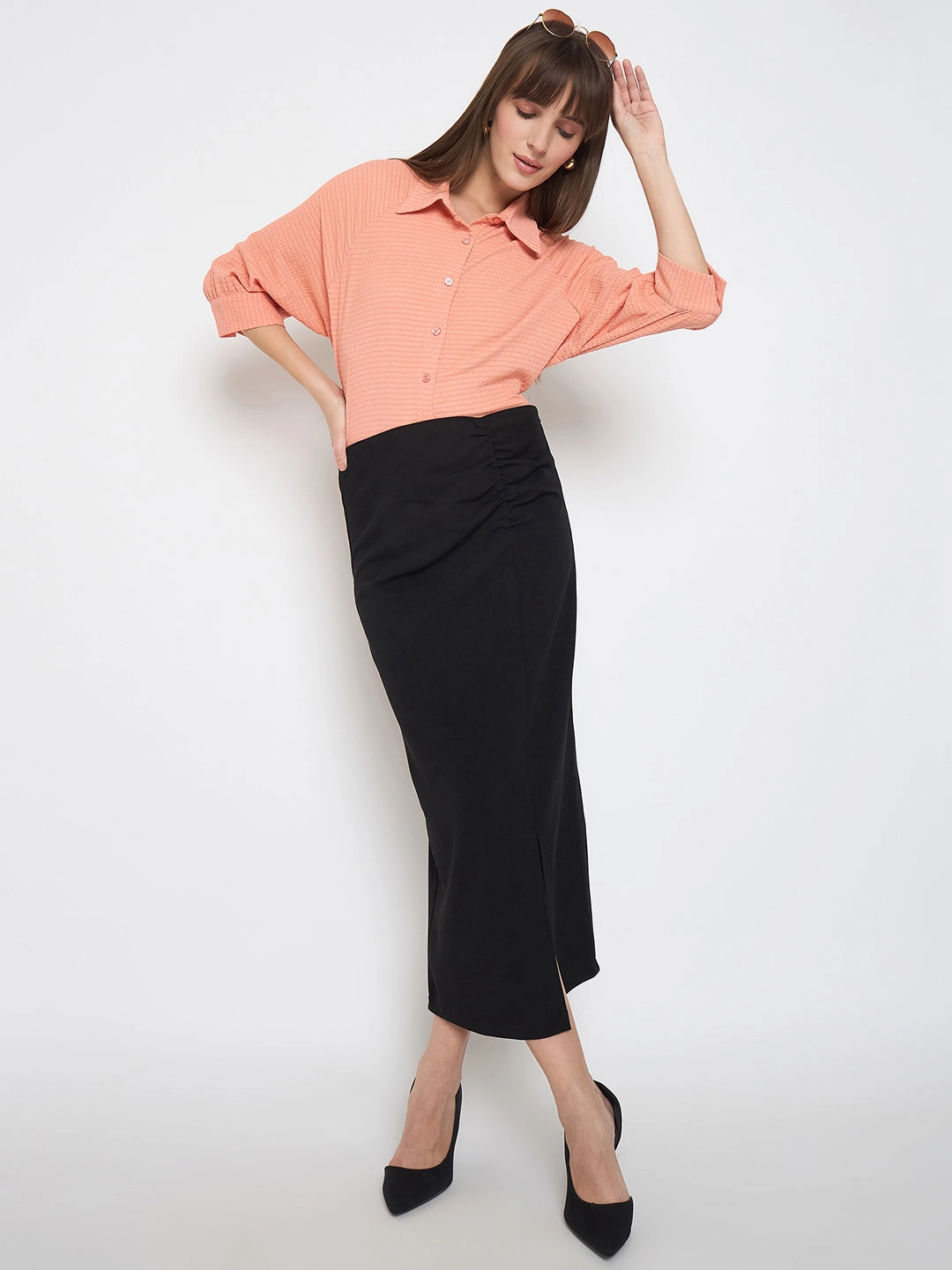Madame Shirt Collar Buttoned Orange Crop Shirt Comfort First Fit Luxury Feel