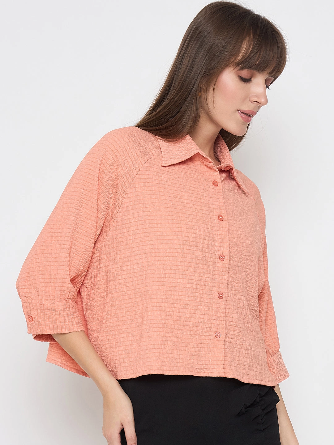 quick dry Winter Layering Madame Shirt Collar Buttoned Orange Crop Shirt